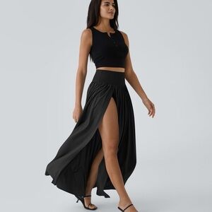 Halara NWOT Black High Waisted Split 2-in-1 Flowy Quick Dry Maxi Skirt Size S